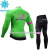 Set Wielershirt Lange Mouw + Fietsbroek Lang 2017 Astana Pro Team Kids N002 Winter Thermal Fleece